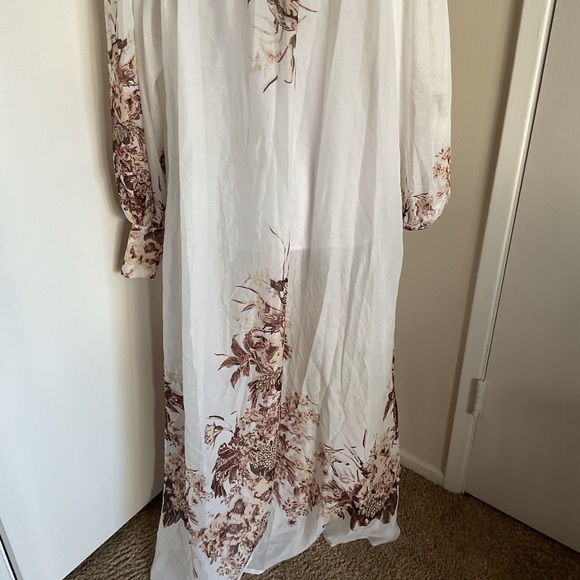 Itoo Italy Floral Maxi Shirt Dress Sheer Long Sleeve Belted Size Large - Picture 11 of 11